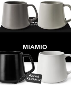 MIAMIO - Kaffeetassen 4er-Set/Kaffeebecher Keramik - Mikrowellen- und Spülmaschinenfest - Luxe Kollektion (Klassisches P