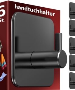 Menz Handtuchhaken ohne Bohren – 6 schwarze Klebehaken für starken Halt im Badezimmer