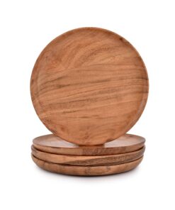 Kimona Akazienholz Speiseteller 4er-Set 20 cm für Snacks Desserts Serviergeschirr