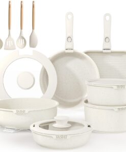 YASHE Weiß 21-Piece Topf- und Pfannen-Set Global Recycled Standard Induktionsgeeignet Antihaftbeschichtet