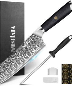 Scharfe Santoku Messer Damast 7 Zoll, Küchenmesser Japanisch, Mit Fingerschutz & Schärfer, Perfektes Geschenk