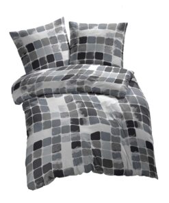 Etérea Microfaser Bettwäsche 155x200 2er Set - Ganzjahres Bettbezug - Punkte Karos Set mit Kissen und 80x80 cm Kissen -