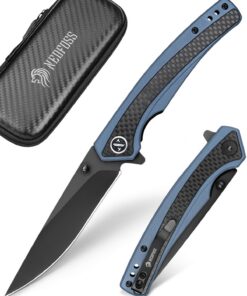 NedFoss DOLPHIN Klappmesser für Outdoor Aktivitäten - Scharf, D2 Stahl, G10 & Kohlefaser Griff, Pocket Knife mit Gürtelc