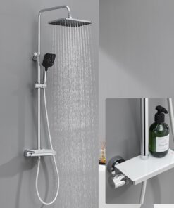 Lonheo Duschsystem mit Thermostat fürComfort-Banane, Duscharmatur komplett für Familien, Regendusche mit 3 Strahlarten u