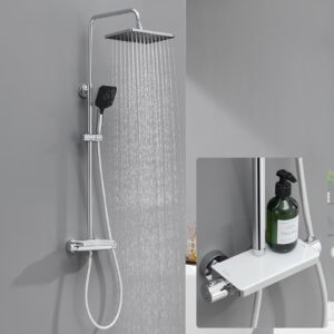 Lonheo Duschsystem mit Thermostat fürComfort-Banane, Duscharmatur komplett für Familien, Regendusche mit 3 Strahlarten u