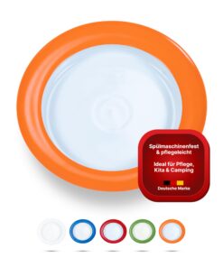 UnisonoPLUS Porzellen Suppenteller Orange 22 cm - Mit Schiebekante, spülmaschinen- & mikrowellengeeignet - Für Senioren