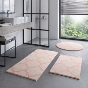 Taracarpet Badematte Badteppich für das Badezimmer waschbar in der Waschmaschine im Florentiner Muster Creme Rosa 050x08