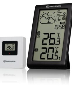Bresser Wetterstation Funk Meteo Temp W - innen und außen Thermometer, Wettervorhersage, großes Display, digital, Schwar