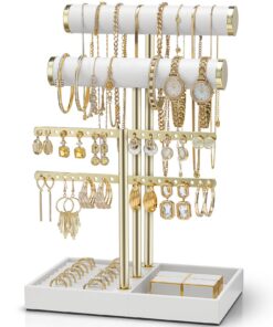 Vlando Schmuck Organizer 4 Etagen Gold Lederner Armbandhalter Weiß