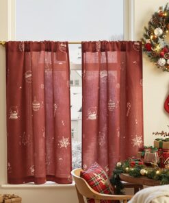 TOPICK Weihnachtsgardinen Küchenfenster modern Rot H90xB65 cm Küche Schlafzimmer Wohnzimmer