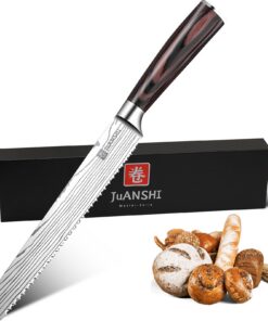 JUANSHI® Brotmesser mit Wellenschliff für Asiatische Kusskanten - 20 cm Klingenlänge, hochwertiger Carbon-Edelstahl, exq