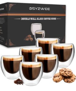 DSYZWEE Doppelwandiges Thermoglas Espresso für Latte und Cappuccino, Doppelflaschen 80 Ml, 6er-Set für Kurz-Trinkszenari