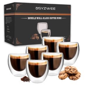 DSYZWEE Doppelwandiges Thermoglas Espresso für Latte und Cappuccino, Doppelflaschen 80 Ml, 6er-Set für Kurz-Trinkszenari