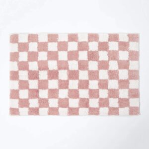 Baumwoll-Badematte Homescapes rosa-weiß kariert, rutschfest waschbar Badvorleger 50x80 cm | Badteppich Homescapes rutsc