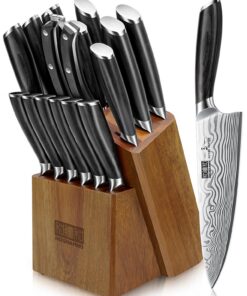 HOSHANHO 16-teiliges Ultra-scharfes Messerset, ideal für Koch-Los professioneller Küchen, mit Schärfer und Pakkawood-Gri