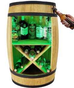 weeco Holzfass Barschrank 80cm RGB LED Beleuchtung - Rustikales Geschenk für Männer Hausbar