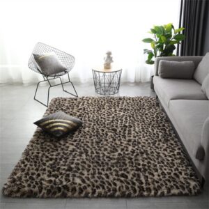 HZSZXG Superweicher Flauschiger Flächenteppich für Wohnzimmer, süßer Zottelteppich, Leopard-Muster 80 x 120 cm