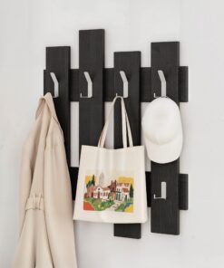 Wandgarderobe mit 8 stabilen Haken | platzsparender Flur Organizer für Mäntel Taschen Hüte | 81 x 64 cm Schwarz