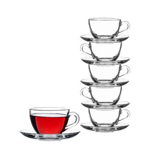 Pasabahce 97948 Basic Tassen, 6 Tassen mit 6 Untertellern, für Tee und Kaffee, für 6 Personen, klar(transparent)