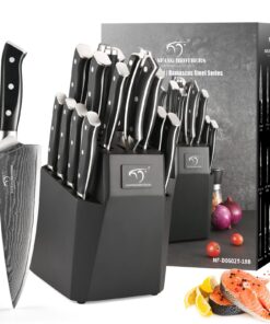 NANFANG BROTHERS Japanese Chefsets 18 Stücks, Damastküchenmesser für Profis, Holzblock mit 67-Lagerechtes VG10 Damaststa