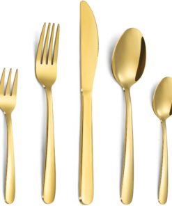 Bestdin Besteck Set 6 Personen, Edelstahl Besteckset mit Messer Gabel Löffel, Goldenes Besteck für Haus/Party/Restaurant