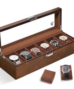 Slege Uhrenbox aus Holz mit 6 Fächern für Herren als Geschenk Slege Uhrenbox aus Holz mit 6 Fächern kompakt und elegant