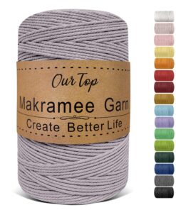 Premium Makramee Garn Graulila, 2mm x 500m für DIY Handwerk, Weben und Dekoration, Hängepflanzenaufhänger