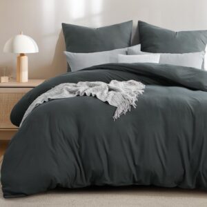 RUIKASI Premium Baumwollähnliche Bettwäsche 3teilig Anthrazit - Hochwertig, ÖKO-TEX-Standard, 200x220 Set