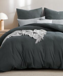 RUIKASI Premium Baumwollähnliche Bettwäsche 3teilig Anthrazit - Hochwertig, ÖKO-TEX-Standard, 200x220 Set