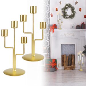 OdiuK Kerzenständer Gold für Hochzeitsfeierlichkeiten - 3-Armig, 23cm Hoch, Vintage Stabkerze Stand mit 2 Stück Kerzenha