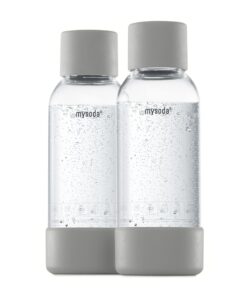 Mysoda Wiederverwendbare Plastik Wasserflasche (BPA-frei) Quick-Lock, Holzkompostierte Deckel, 2 x 0,5 L - Grau Mysoda