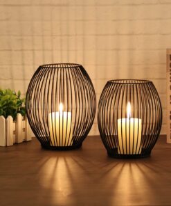 GoMaihe Oval Kerzenständer für Vintage Deko bei Weihnachten und Hochzeiten, Kreativ Design, 2er Set Schwarz MEHRWEG