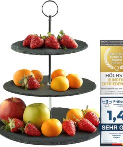 Dimono® Premium 3-Etagen Etagere aus Schiefer-Naturstein für Desserts & Kuchen