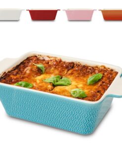 Praknu Ceramic Auflaufform für 2 Personen - Für Lasagne, Tiramisu & Auflauf - Extra Hoher Rand - Eckig - Blau