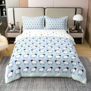 Sheep Cute Baumwolle Bettbezug 100% Natürliche Baumwolle für Kinder Teens Jungen | Blauer Cartoon Tiere Troster Bezug |