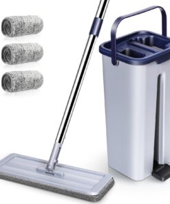 Mastertop Wischmopp Set für Hartholz und Laminat - 2 in 1 Putzeimer mit Edelstahlgriff und Mikrofaser Moppkopf (Grau)