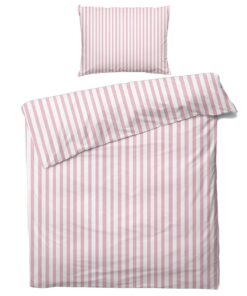 K#-98 Generische Bettwäsche 135x200 - Rosa und Weiß Streifen, Weiche Mikrofaser Bezüge & Kissenbezug 80x80, Bettwäsche-S