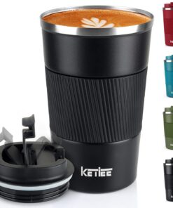 KETIEE Thermobecher Kaffeebecher to Go doppelwandig isoliert Schwarz.spec.pt. 13oz/380ml Vakuum auslaufsicher Isolierbec