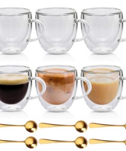 6 Stück Doppelwandige Latte Macchiato Gläser, 250ml Kaffeegläser mit Henkel für Kaffee Lovers Hitze- und Kältebeständigk