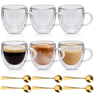 6 Stück Doppelwandige Latte Macchiato Gläser, 250ml Kaffeegläser mit Henkel für Kaffee Lovers Hitze- und Kältebeständigk