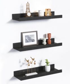 UPSimples Schwarz Wandregal 3 Stueck, Holz Hängeregal, Bilderleiste für Wohnzimmer, Schlafzimmer und Kinderzimmer