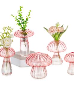 Glasseam Pilz Mini Glasvase Rosa - Süße Deko Geschenk für Pflanzenliebhaber Home Fensterbank