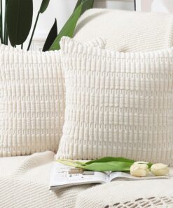 Madizz Boho Gestreifte Kissenbezüge Weicher Kordsamt Dekorativ für Sofa und Schlafzimmer 45 x 45 cm