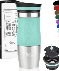 Milu Thermobecher Kaffee to go 370ml - 100% Auslaufsicher - doppelwandige Isolierung - Autobecher und Reisebedarf (Türki