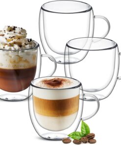 Doppelwandige Kaffeegläser 4er Set 250ml, hitzebeständige Trinkgläser aus Borosilikat-Glas für Kaffee und Espresso, perf