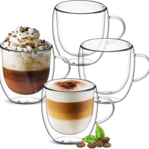 Doppelwandige Kaffeegläser 4er Set 250ml, hitzebeständige Trinkgläser aus Borosilikat-Glas für Kaffee und Espresso, perf