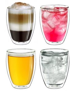 Creano doppelwandige Cappuccinotassen - Thermoglas - Cappuccino für warme Getränke - Doppelwandgläser im 4er Set