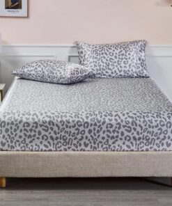 Luofanfei Satin Spannbettlaken 140x200cm Kühlende Seide Muster Sommer Bettlaken für Hochmatratzen Leopardenmuster Glänze