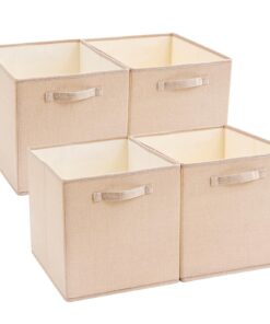 Mangata faltenfreie Stoff Aufbewahrungskörbe 28x28x28 cm für Kleiderkörbe, Truhen und Spielzeug (4er Set, Helles Khaki)