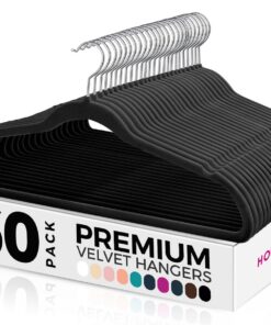 Premium Schwarzer Kleiderbügel - 360° Drehbar und Platzsparend für Anzüge und Schwarze Kleider, 60 Stück, Samt Bügel